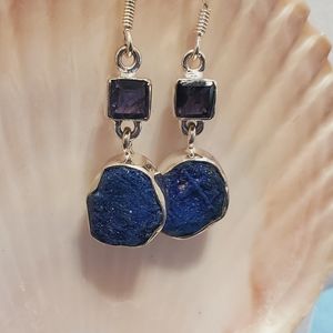 Artisan Sterling Druzy and Iolite Earrings OOAK
